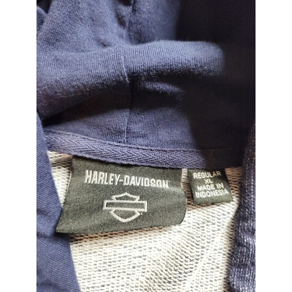Harley Davidson Mens Full Zip Hoodie Blue Heathered Graphic Logo XL - Picture 2 of 7